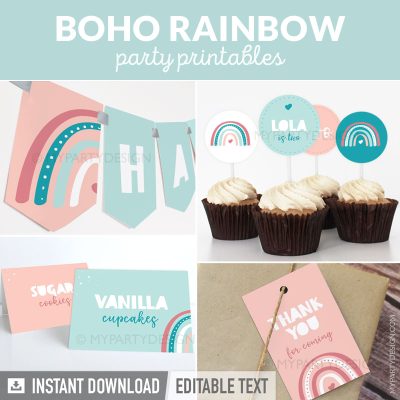boho rainbow party decorations printables