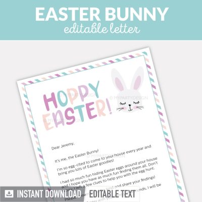 Easter bunny letter, Editable PDF digital file