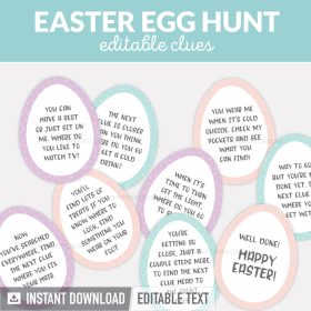 Easter egg hunt clues for a kids scavenger hunts