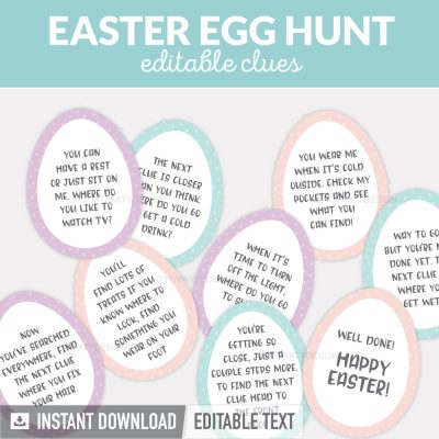 Easter egg hunt clues for a kids scavenger hunts