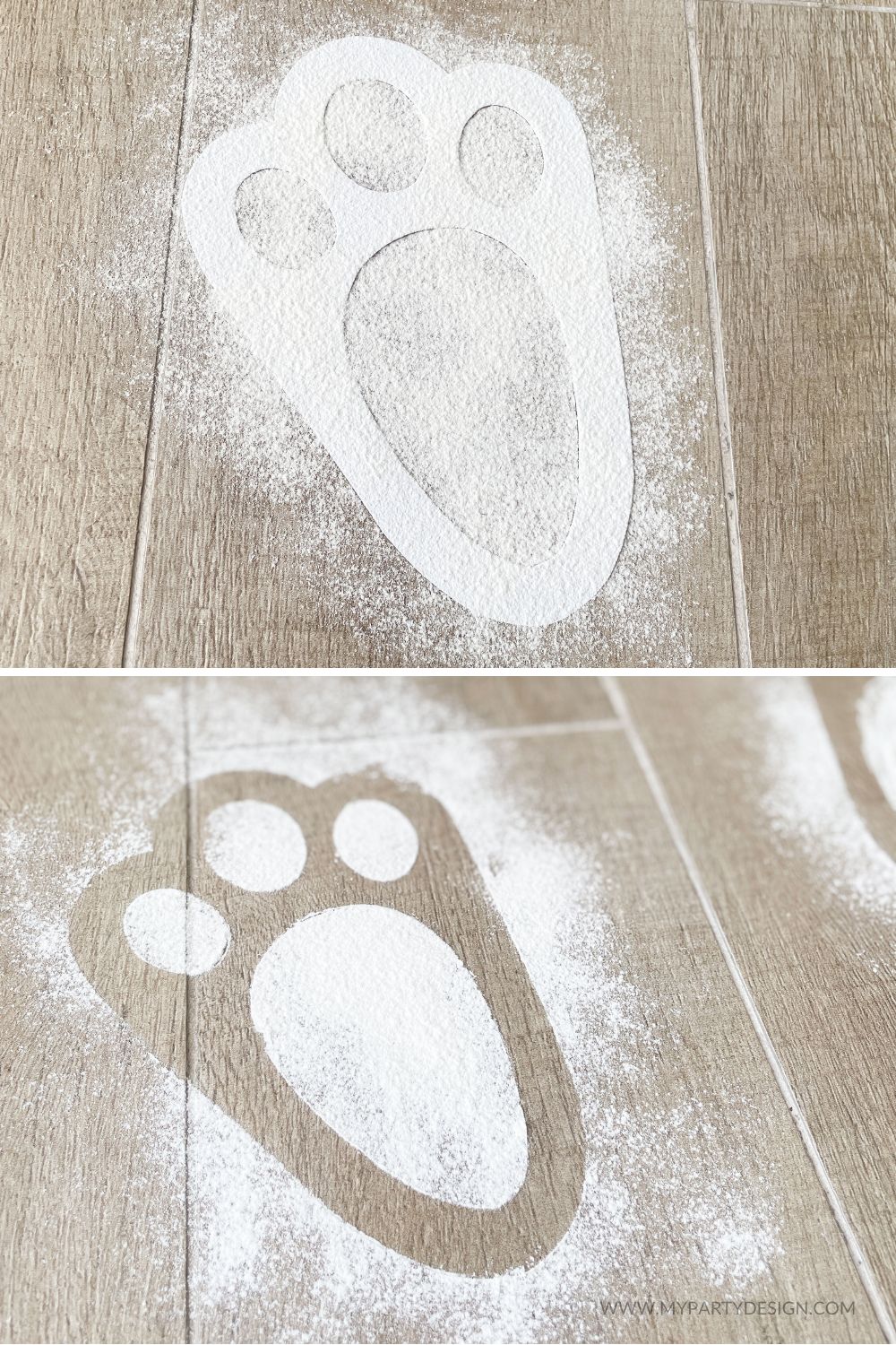bunny footprints stencil template to create easter bunny footprints by dusting with flour