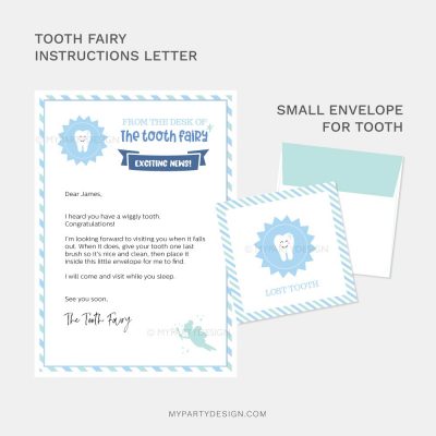 printable tooth fairy letter and envelope for boys