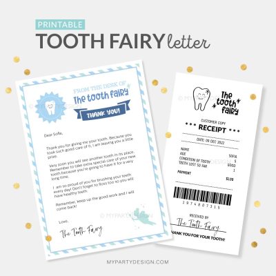 tooth fairy letter and receipt in blue for boys