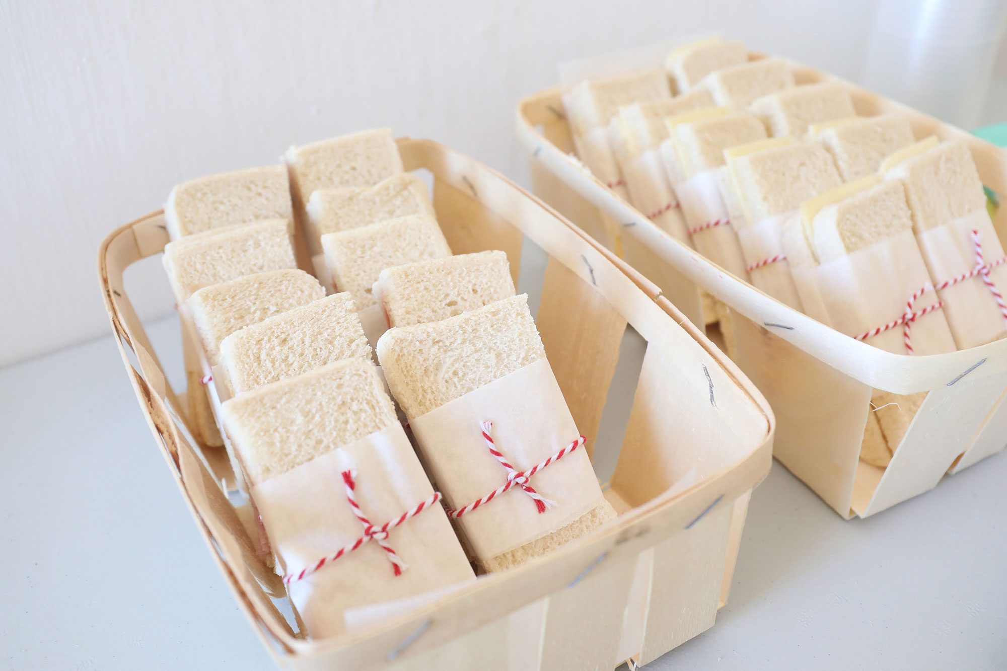 Wrapped sandwiches in a basket
