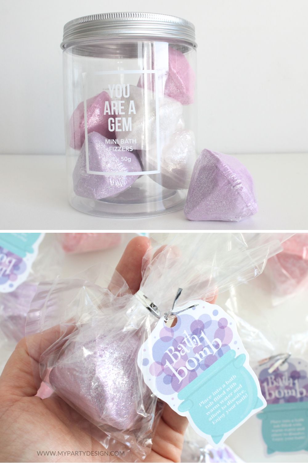 gem shaped bath bombs turned into party favours