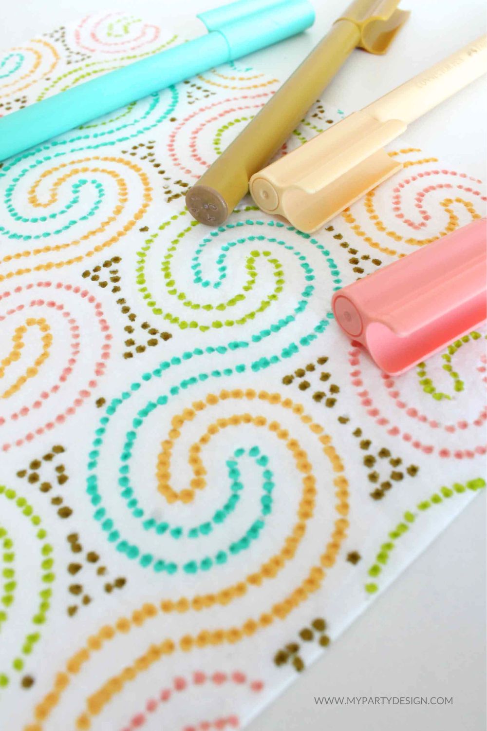 patterns painted into a paper towel
