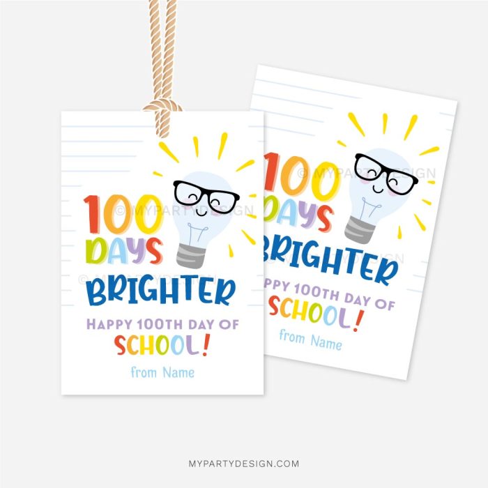 100 days of school tag that reads "100 days brighter"