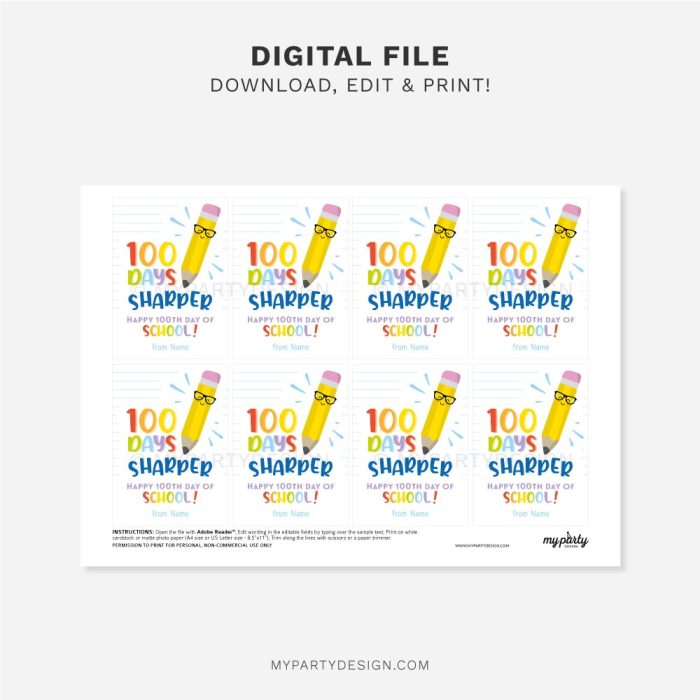 printable 100 days sharper tag for the 100th day of school