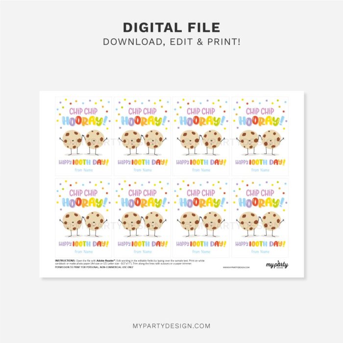 printable cookie 100 days of school tags