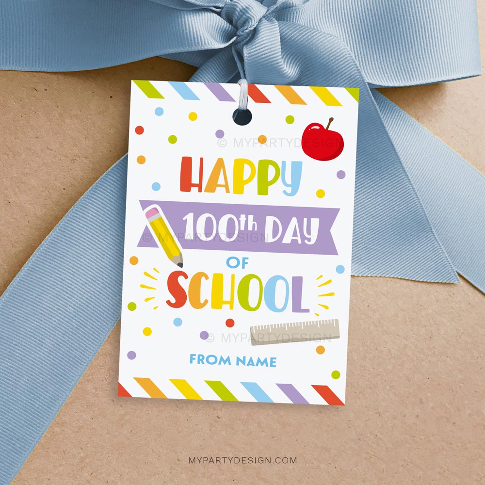 100-DAYS-SCHOOL-HAPPY-100TH-DAY-GIFT-TAGS-00A happy 100th Day of school tags for 100 days of school gifts