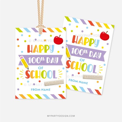 happy 100th Day of school tags for student gifts