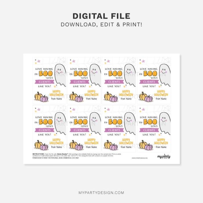 printable faBOOlous clients Halloween tags for Halloween marketing or customer appreciation gifts
