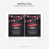 printable 4th of July party invitation with black chalkboard background and red and blue bunting illustration for Independence Day barbecue party