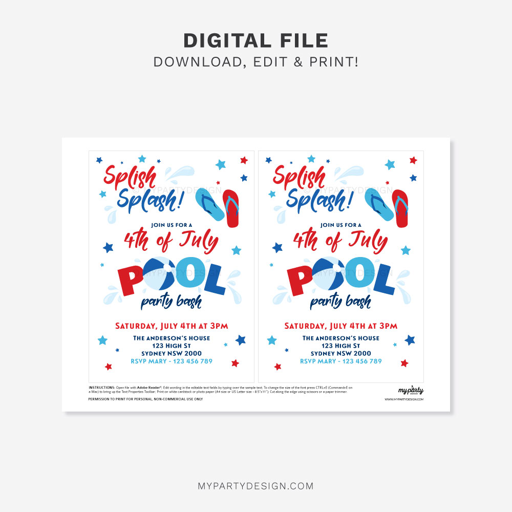 4_JULY_INVITATION-POOL-B printable 4th of July Pool Party Invitation