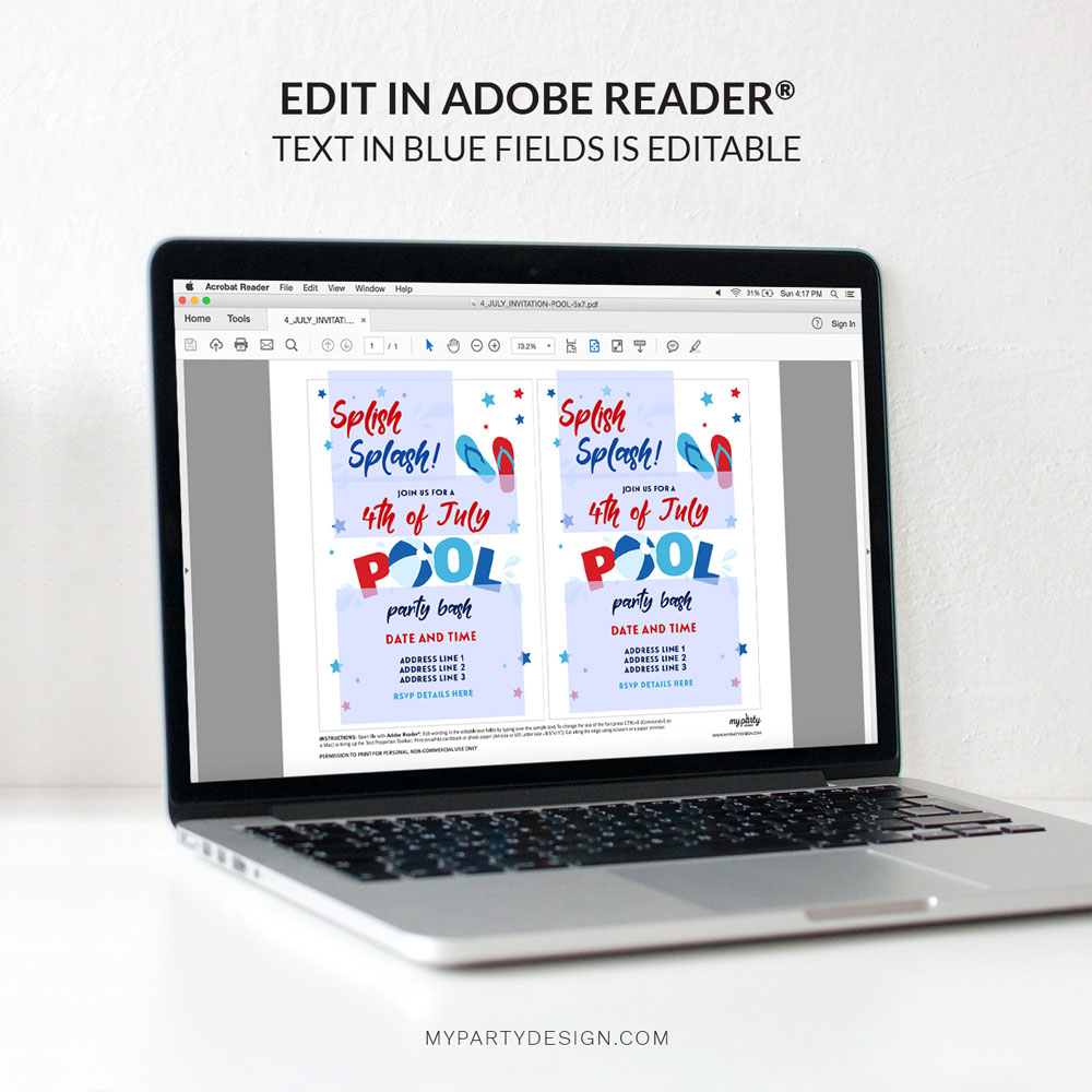 4_JULY_INVITATION-POOL-C editable 4th of July Pool Party Invitation template