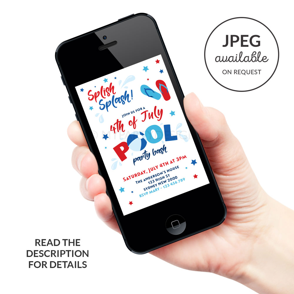 4_JULY_INVITATION-POOL-D digital 4th of July Pool Party Invitation