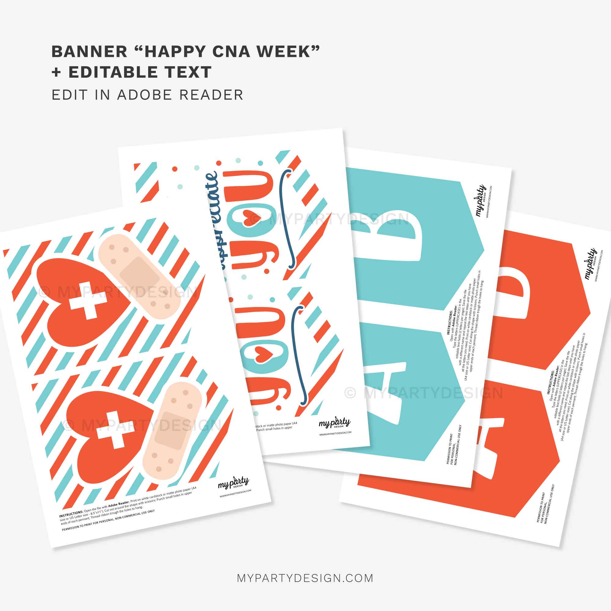 APPRECIATION-BANNER-NURSE-HAPPY-CNA-WEEK-00B printable happy CNA week banner in turquoise and red colours for nurse appreciation decor