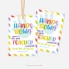 colorful hand soap or sanitiser gift tags that read "hands down you're the best teacher around"