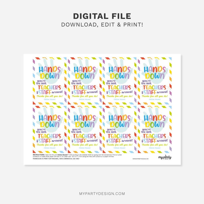 printable hands down you're the best teachers & staff around gift tag for hand soap or sanitiser gifts