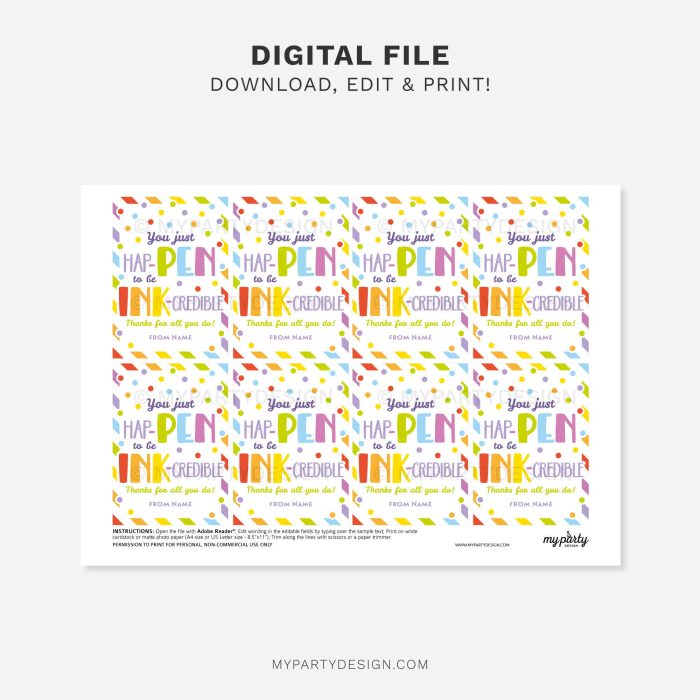 printable happen to be inkcredible gift tag for teacher appreciation, coworker or staff gifts