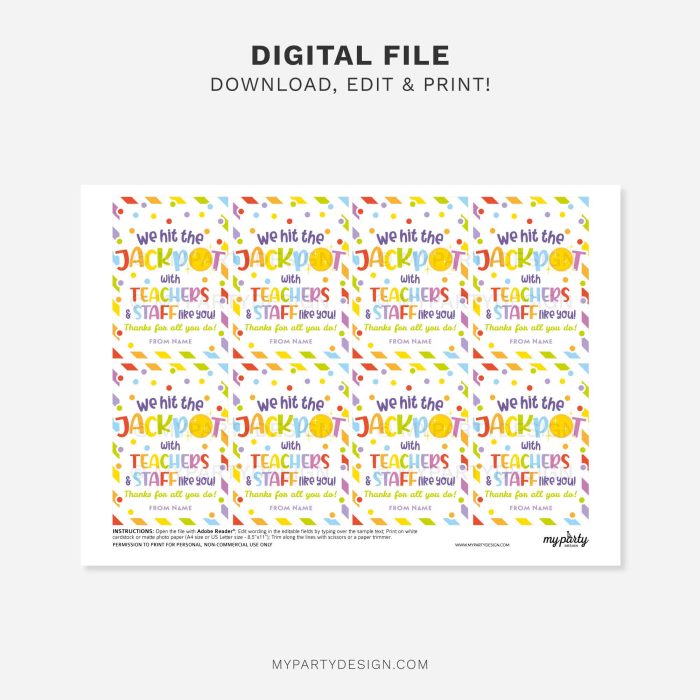 printable teachers and staff jackpot Gift Tag for teacher appreciation gifts