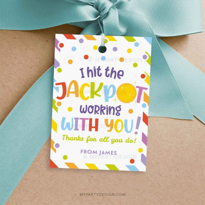 hit the jackpot working with you gift tag for coworker or staff gifts