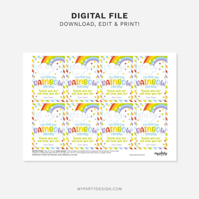 printable over the rainbow for you gift tag for staff or teacher appreciation gifts