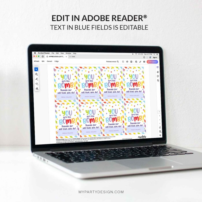 editable you are the bomb gift tag template for staff, volunteers or teacher appreciation gifts