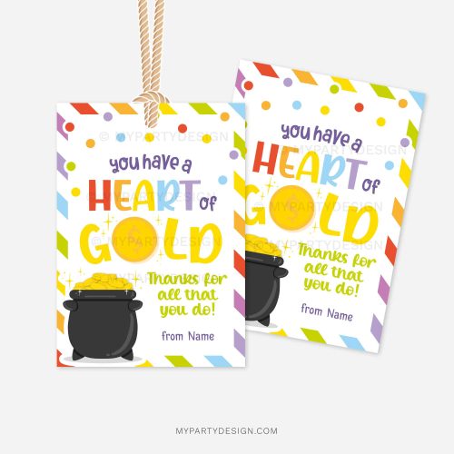 colourful gift tags for appreciation gift tags that read "You have a heart of gold. Thanks for all that you do!"