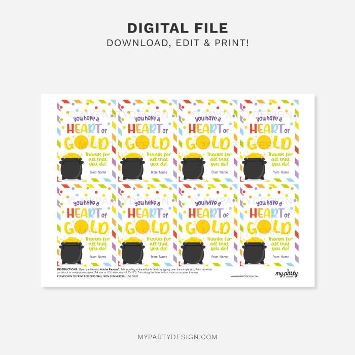printable you have a heart of gold gift tag for staff, volunteers or teacher appreciation gifts