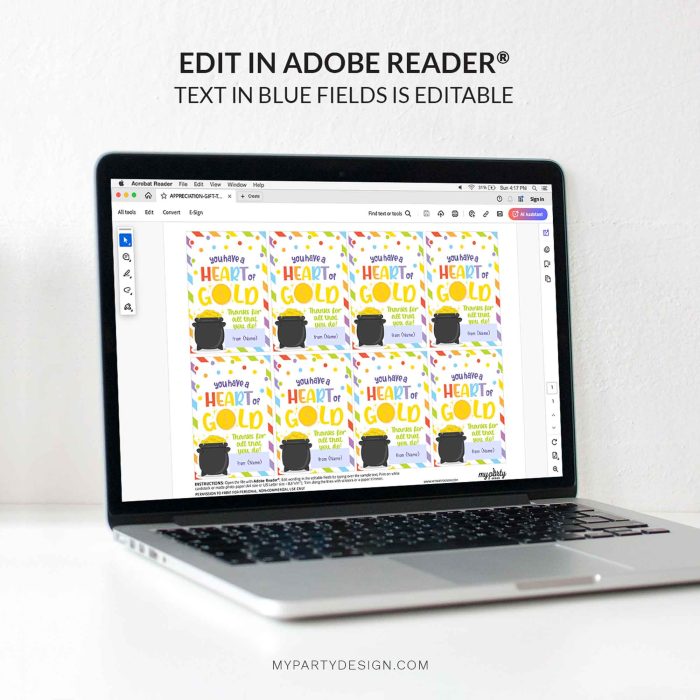 editable you have a heart of gold gift tag template for staff, volunteers or teacher appreciation gifts
