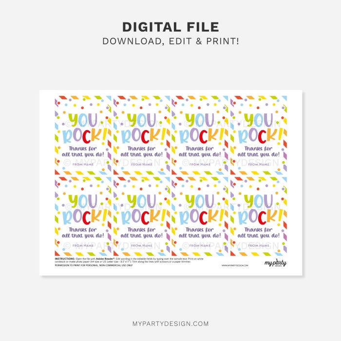 printable you rock gift tag for staff, volunteers or teacher appreciation gifts