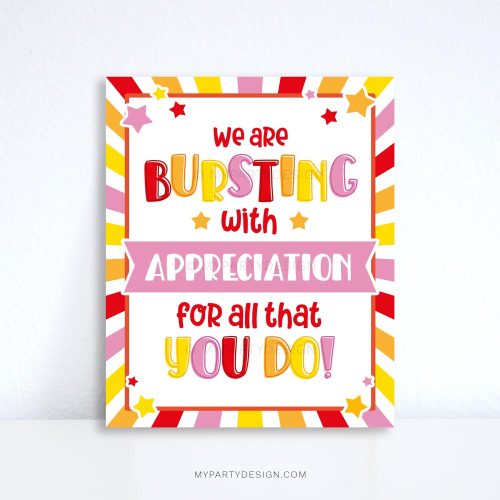 bursting with appreciation sign for star theme candy gift