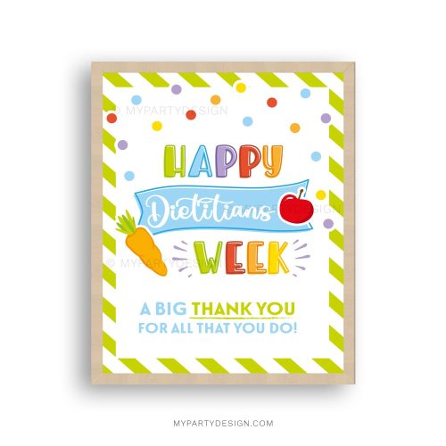 happy dietitians week print sign with apple and carrot illustration