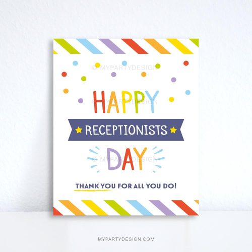 happy receptionists day sign in rainbow colors