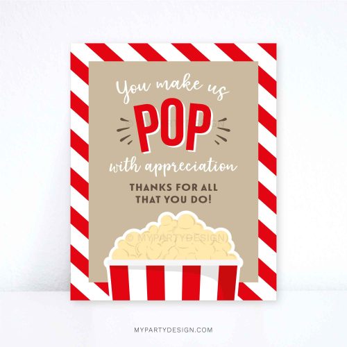 pop with appreciation popcorn sign for staff, volunteers or teacher appreciation week