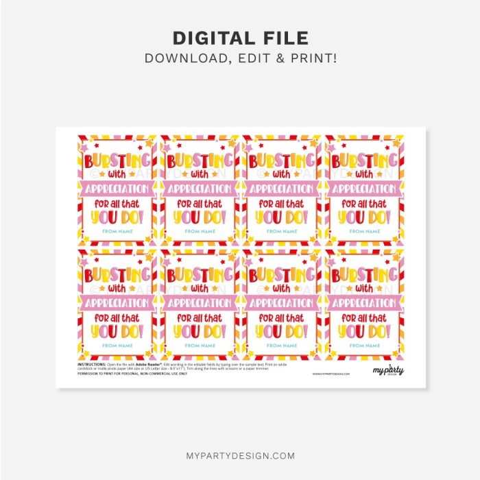 printable bursting with appreciation tag for star candy gift