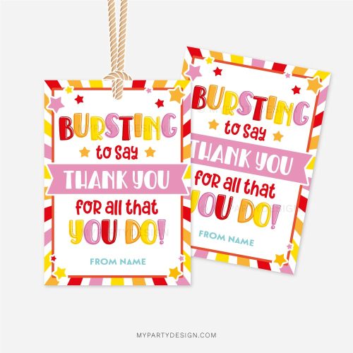 bursting to say thank you tag for star candy gift