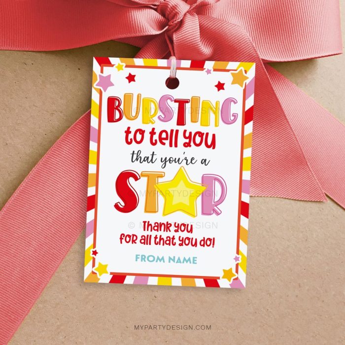 bursting to tell you that you're a star tag for appreciation gift