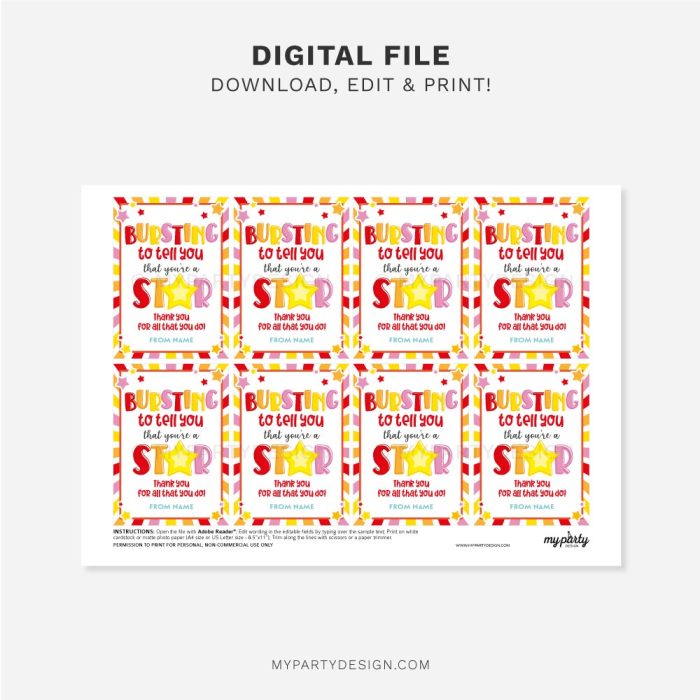 printable bursting to tell you that you're a star tag for appreciation gift