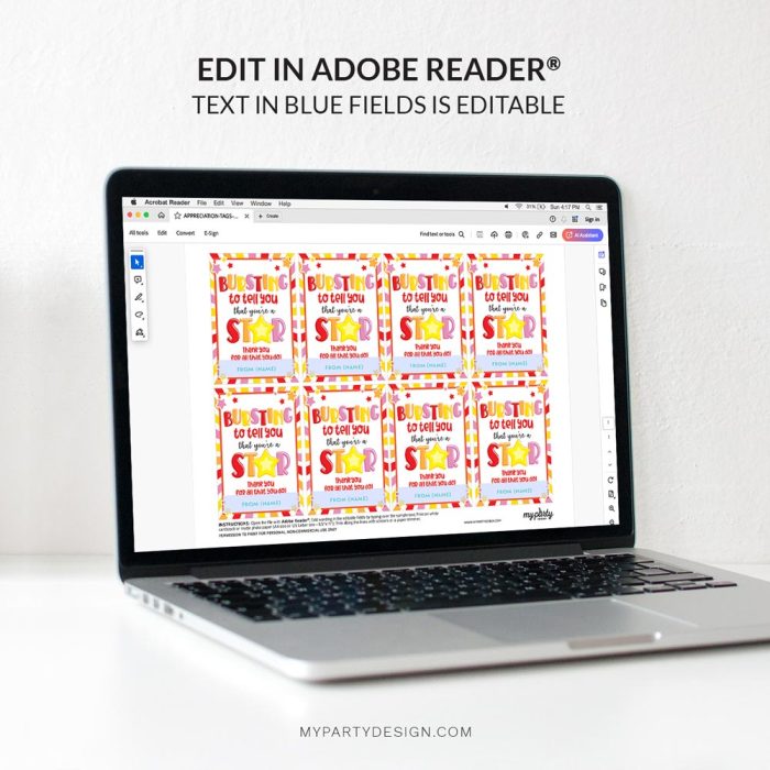 editable bursting to tell you that you're a star tag template