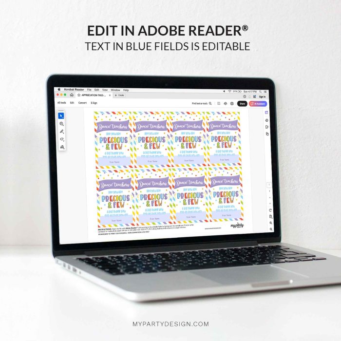 editable dance teacher appreciation gift tag template for school principals day gifts