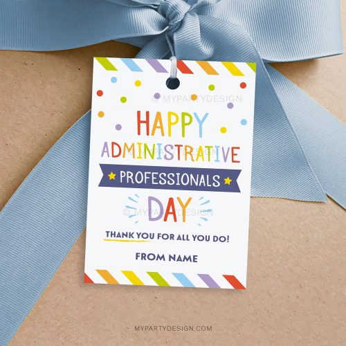 happy administrative professionals day tag in rainbow colors