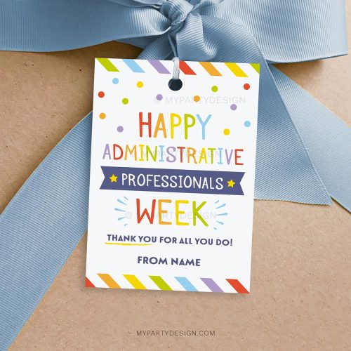 happy administrative professionals week tag in rainbow colors