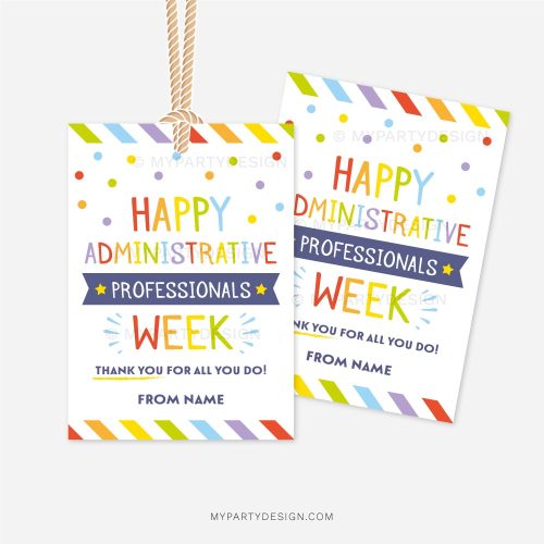 happy administrative professionals week tag for school or office admin staff appreciation gifts