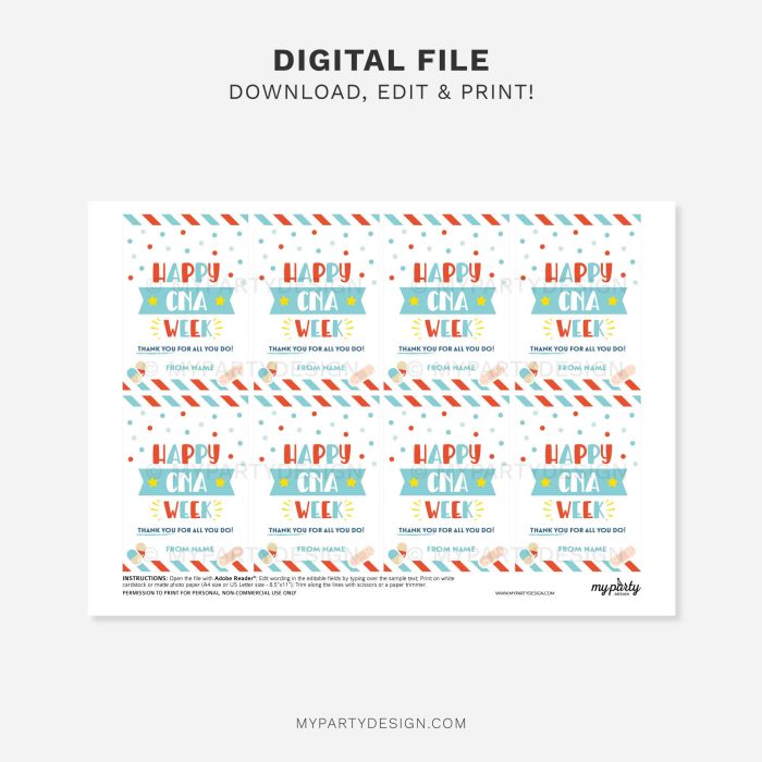 printable happy CNA week tag for nurse appreciation gifts