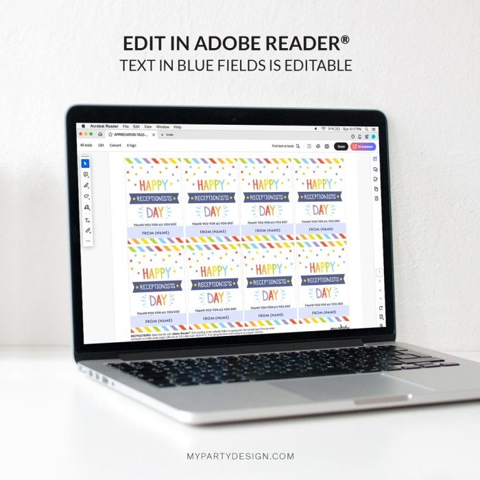 editable happy receptionists day tag template