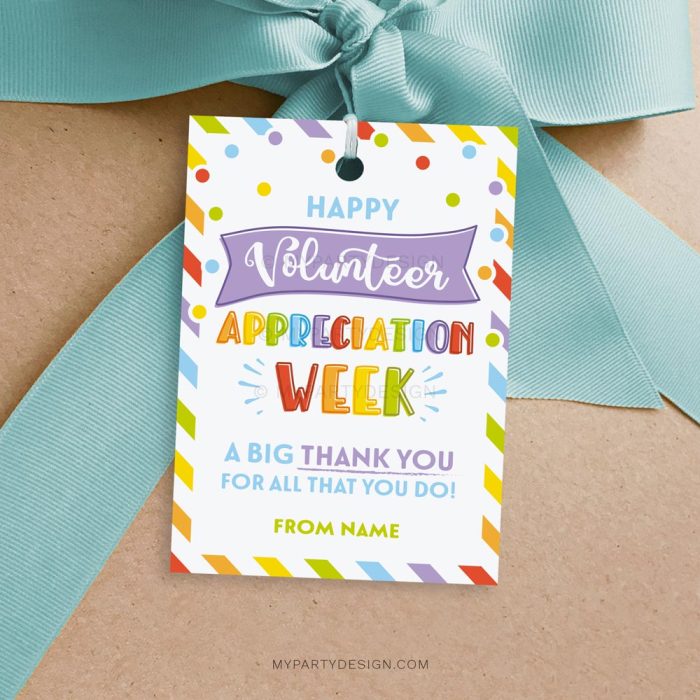 happy volunteer appreciation week tag for volunteer gifts