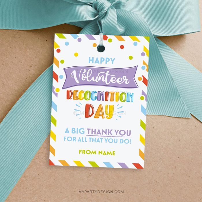happy volunteer recognition day tag for volunteer appreciation gifts