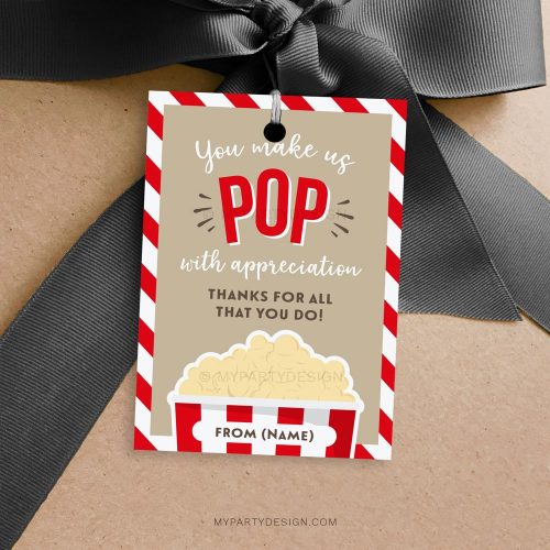 Pop With Appreciation Popcorn Tag for teacher appreciation week gifts